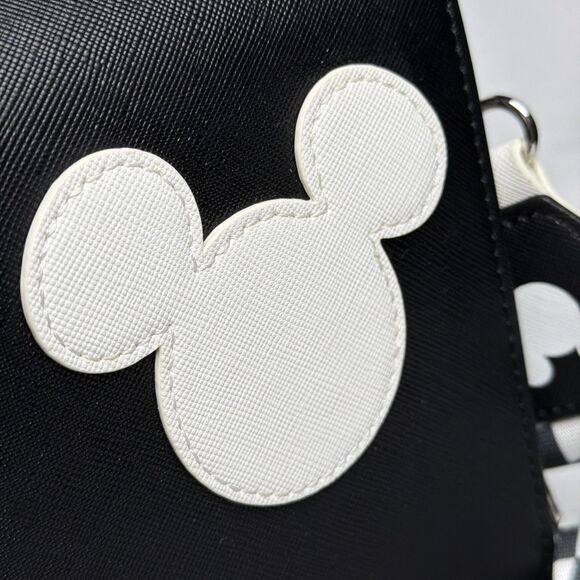 Disney Loungefly Mickey Mouse Black White Crossbody Bag Checker Strap NWT - Picture 6 of 16